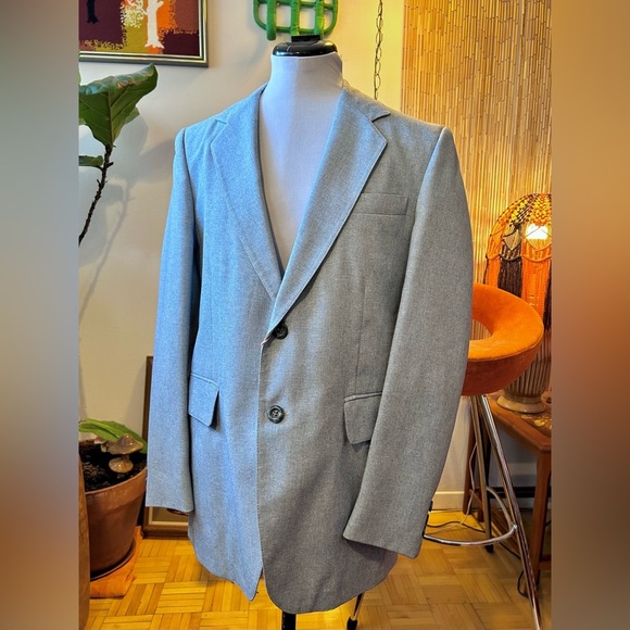 70s Vintage Heather Blue Disco Blazer Suit Jacket - Picture 4 of 6